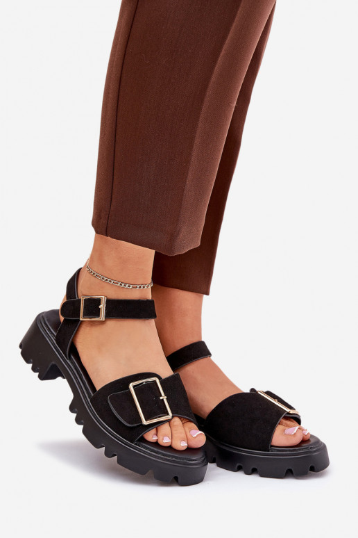 Eko Dámske semišové sandále s prackami čierna Gofielle