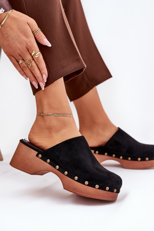 Dreváky Dámske papuče s nitmi z eko semišuoIne čierna Ellason Dreváky Dámske papuče s nitmi z eko semišuoIne čierna Ellason