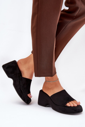 Eko Dámske semišové papuče s platformou I Koturnie čierna Afisal
