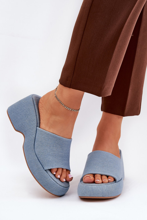 materiál Dámske papuče s platformou I Koturnie Denimové materiály Afisal