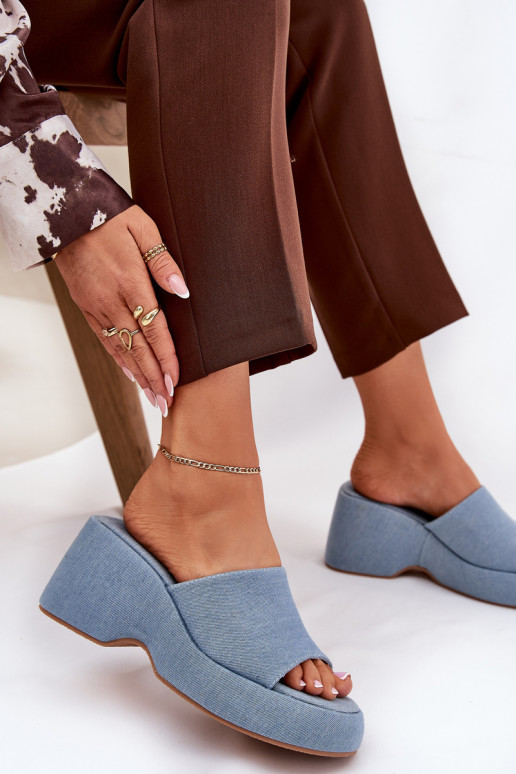 materiál Dámske papuče s platformou I Koturnie Denimové materiály Afisal