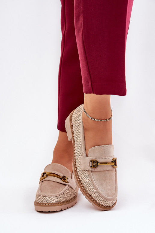 dámske mokasíny S vrkočom I zlatej farbym Detalem béžová Seffolia