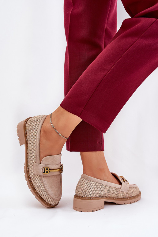 dámske mokasíny S vrkočom I zlatej farbym Detalem béžová Seffolia