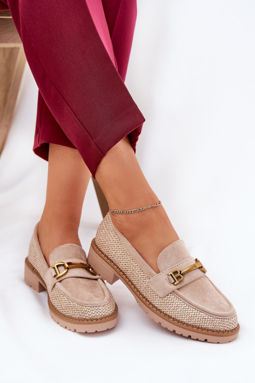 dámske mokasíny S vrkočom I zlatej farbym Detalem béžová Seffolia