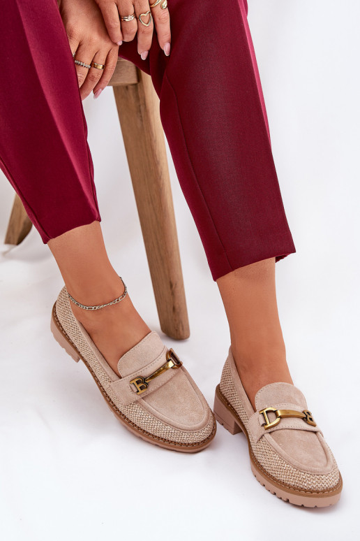 dámske mokasíny S vrkočom I zlatej farbym Detalem béžová Seffolia