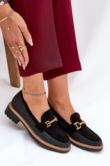 dámske mokasíny S vrkočom I zlatej farbym Detalem čierna Seffolia