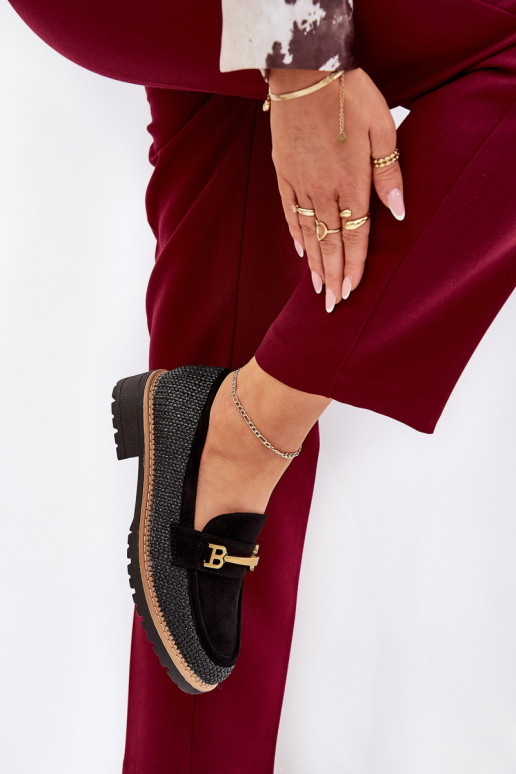 dámske mokasíny S vrkočom I zlatej farbym Detalem čierna Seffolia