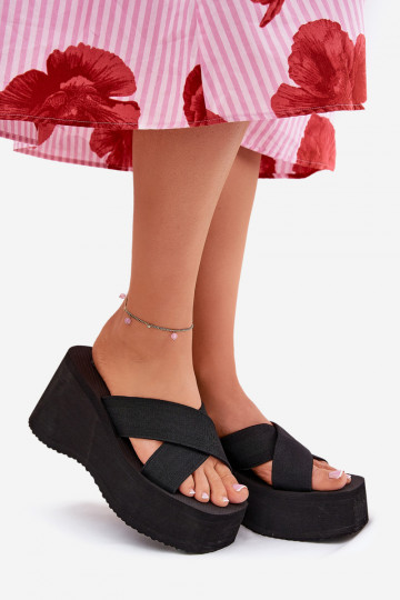 Dámske papuče Zapnuté INedge a platforma čierna Sevolee