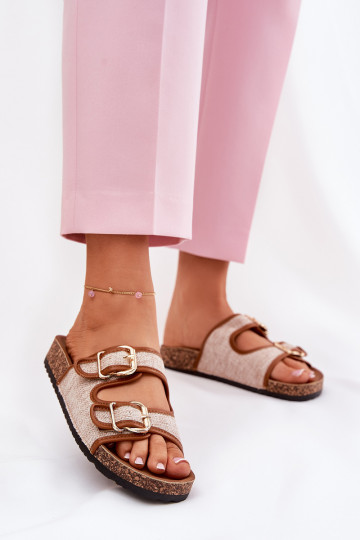 materiál Dámske papuče s platformou s prackami Hnedá farba Osoffe 2