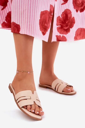 Dámske papuče so širokými podpätkami S výrezmi Eko Kožené béžová Ecapus 2