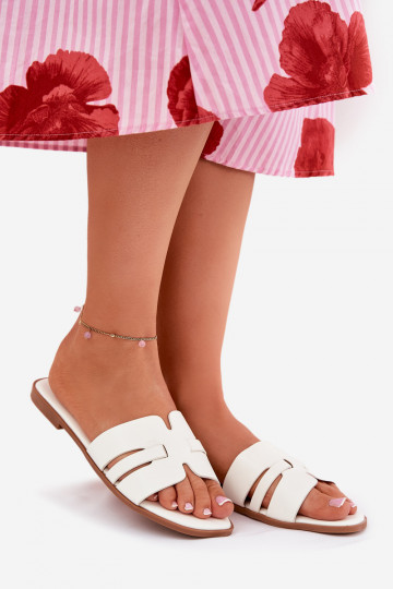 Dámske papuče so širokými podpätkami S výrezmi Eko Kožené biela farba Ecapus