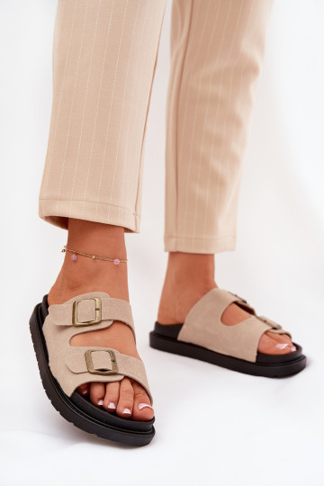 Dámske šľapky s platformou a prackami pieskovej farby Simbes 2
