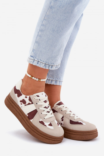 Dámske topánky model Sneakers na platforme s látkovým dizajnom pieskovej farby Lincidi