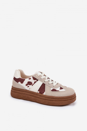 Dámske topánky model Sneakers na platforme s látkovým dizajnom pieskovej farby Lincidi 2