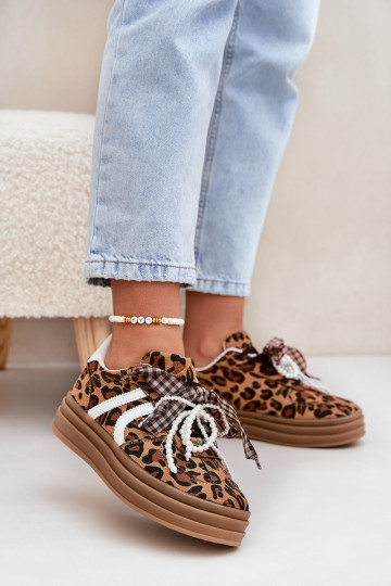Tenisky model obuvi Dámske so vzormi leopardej kožušiny s platformou s krásnymi detailmi Hnedá farba Vinness