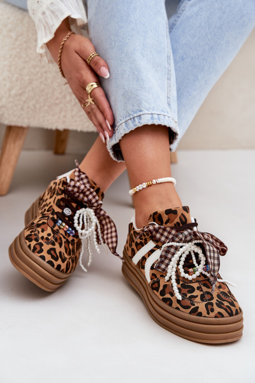 Tenisky model obuvi Dámske so vzormi leopardej kožušiny s platformou s krásnymi detailmi Hnedá farba Vinness Tenisky model obuvi Dámske so vzormi leopardej kožušiny s platformou s krásnymi detailmi Hnedá farba Vinness