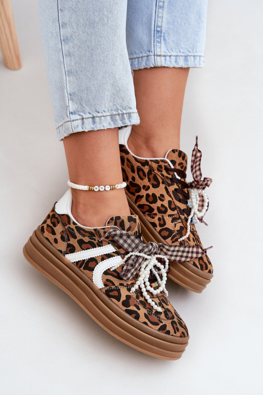 Tenisky model obuvi Dámske so vzormi leopardej kožušiny s platformou s krásnymi detailmi Hnedá farba Vinness Tenisky model obuvi Dámske so vzormi leopardej kožušiny s platformou s krásnymi detailmi Hnedá farba Vinness