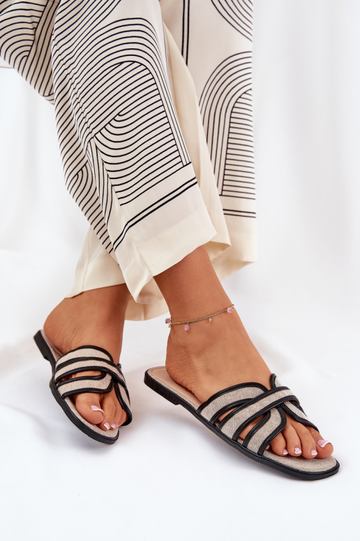 Klasický model Papuče Dámsky byt béžová-čierna Scazze