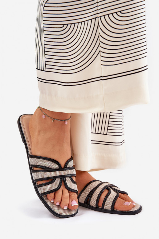 Klasický model Papuče Dámsky byt béžová-čierna Scazze