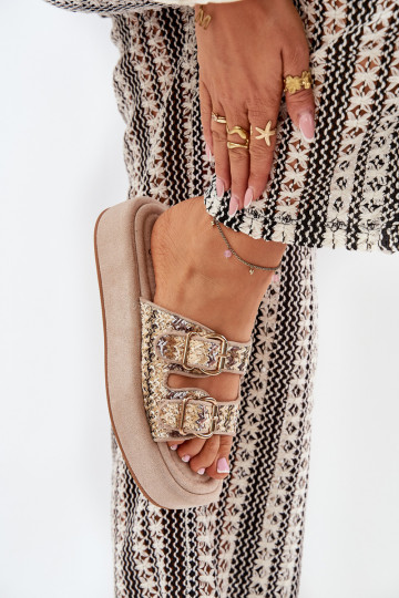 Dámske papuče s platformou s prackami I Plecionką khaki farby Limme 2