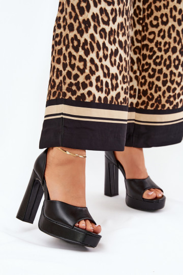 Dámske sandále na vysokom opätku a platforma Eko Kožené čierna Lomman