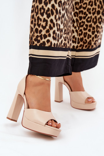 Dámske sandále na vysokom opätku a platforma Eko Kožené béžová Lomman