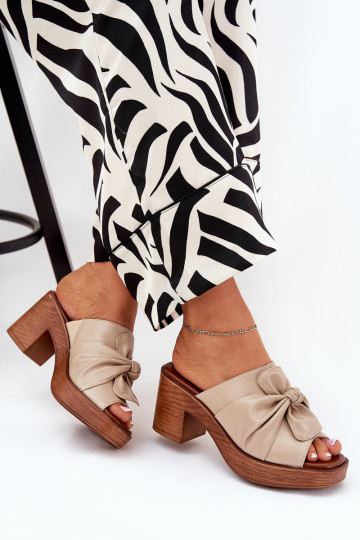 Dámske papuče s podpätkami z eko kože béžová Kikilla