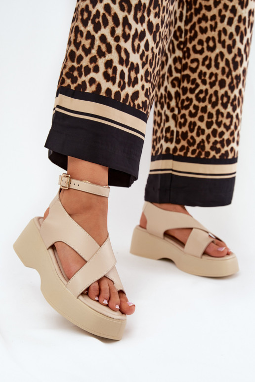 Dámske sandále s platformou I Koturnie Eko Kožené béžová Tenzorus Dámske sandále s platformou I Koturnie Eko Kožené béžová Tenzorus