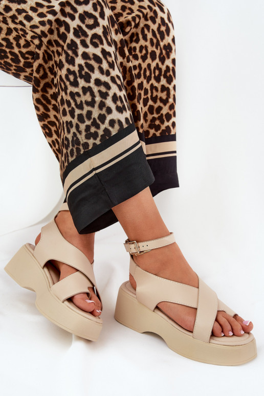 Dámske sandále s platformou I Koturnie Eko Kožené béžová Tenzorus Dámske sandále s platformou I Koturnie Eko Kožené béžová Tenzorus