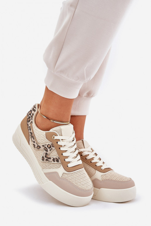 tenisky Dámske s platformou so vzormi leopardej kožušiny khaki farby Lorori