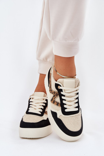 tenisky Dámske s platformou so vzormi leopardej kožušiny čierna Lorori