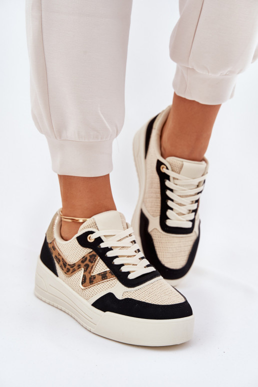 tenisky Dámske s platformou so vzormi leopardej kožušiny čierna Lorori