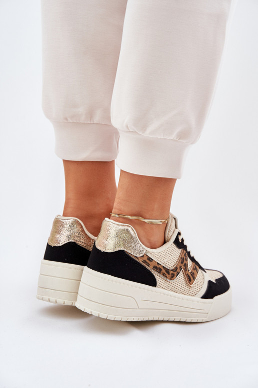 tenisky Dámske s platformou so vzormi leopardej kožušiny čierna Lorori