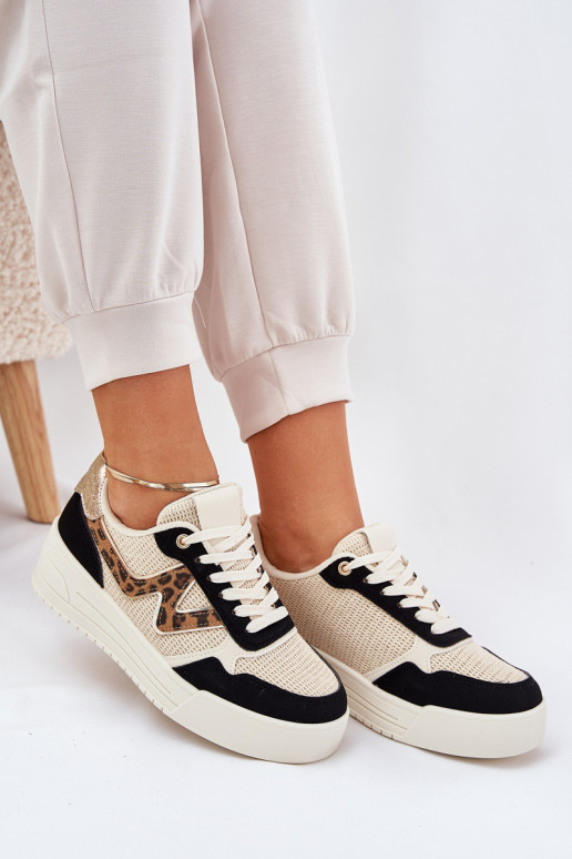 tenisky Dámske s platformou so vzormi leopardej kožušiny čierna Lorori