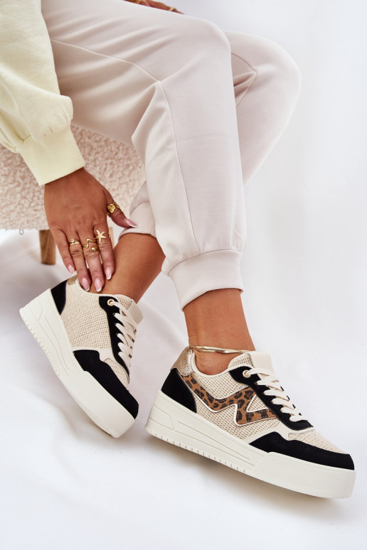 tenisky Dámske s platformou so vzormi leopardej kožušiny čierna Lorori