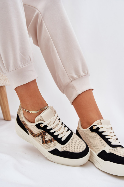 tenisky Dámske s platformou so vzormi leopardej kožušiny čierna Lorori