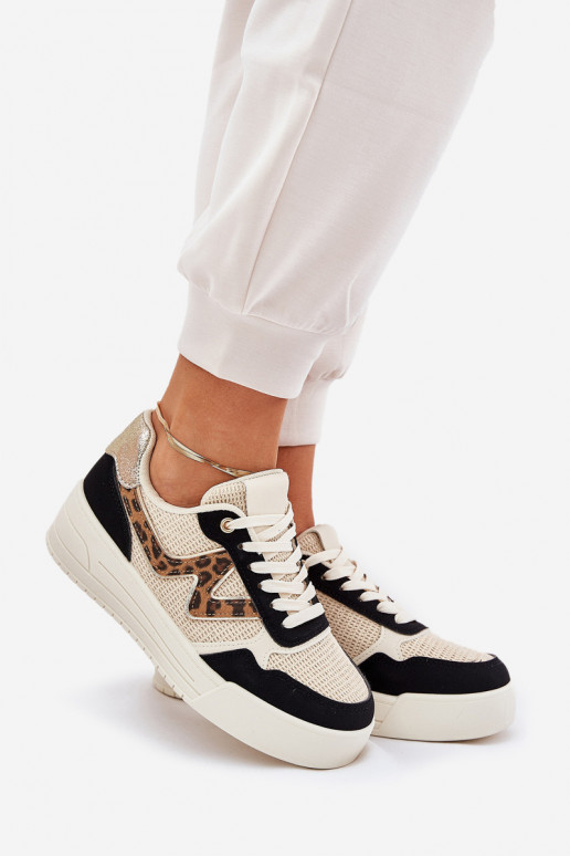 tenisky Dámske s platformou so vzormi leopardej kožušiny čierna Lorori