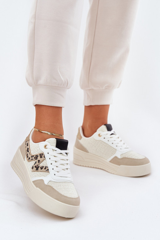 tenisky Dámske s platformou so vzormi leopardej kožušiny béžová Lorori