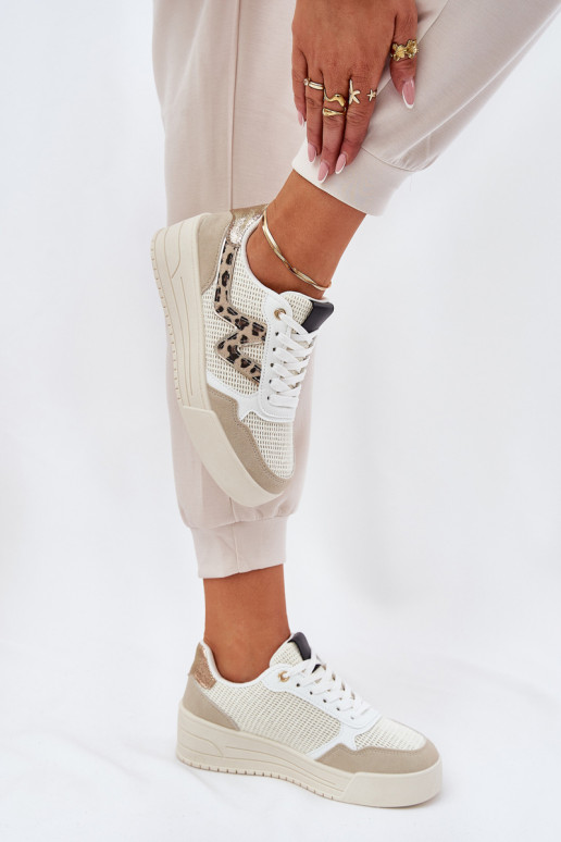 tenisky Dámske s platformou so vzormi leopardej kožušiny béžová Lorori