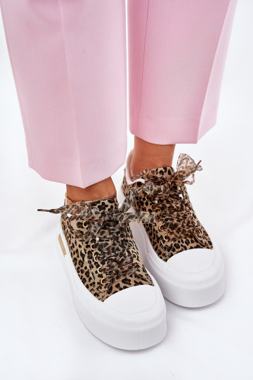 Bežná obuv s platformou S Ornatem Šnurovaniem so vzormi leopardej kožušiny Hnedá farba Zidora
