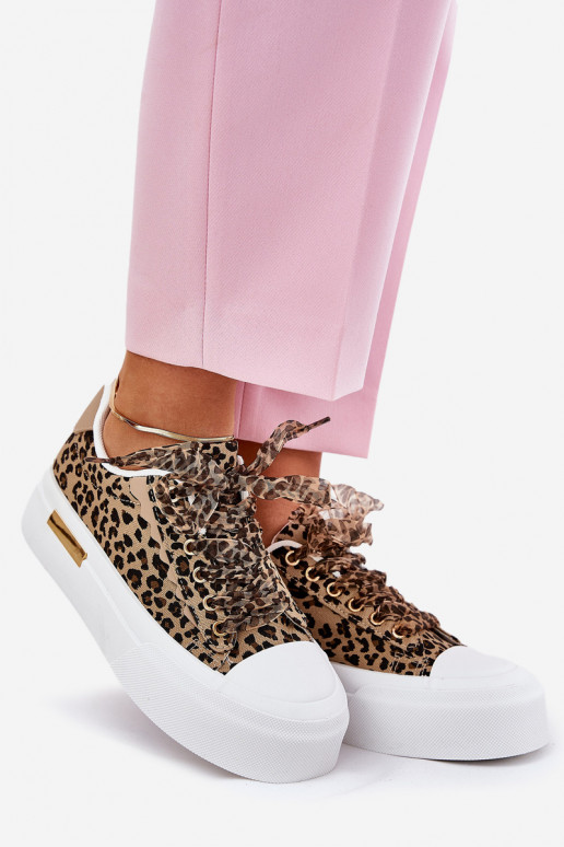 Bežná obuv s platformou S Ornatem Šnurovaniem so vzormi leopardej kožušiny Hnedá farba Zidora