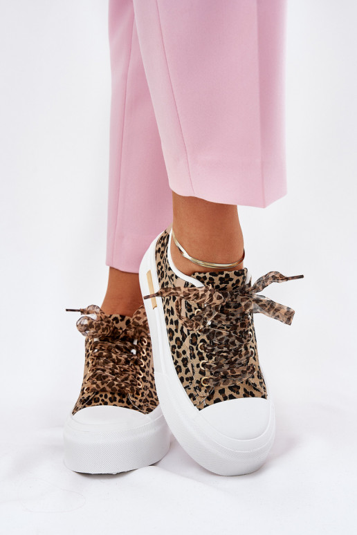 Bežná obuv s platformou S Ornatem Šnurovaniem so vzormi leopardej kožušiny Hnedá farba Zidora