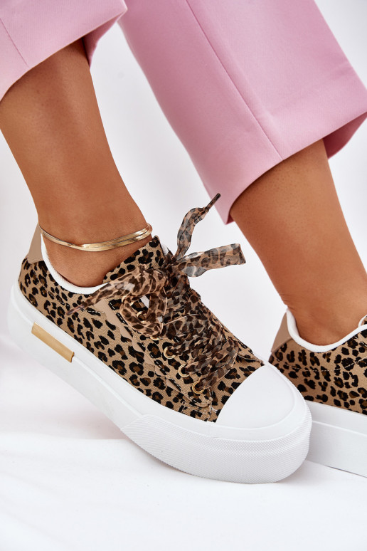 Bežná obuv s platformou S Ornatem Šnurovaniem so vzormi leopardej kožušiny Hnedá farba Zidora