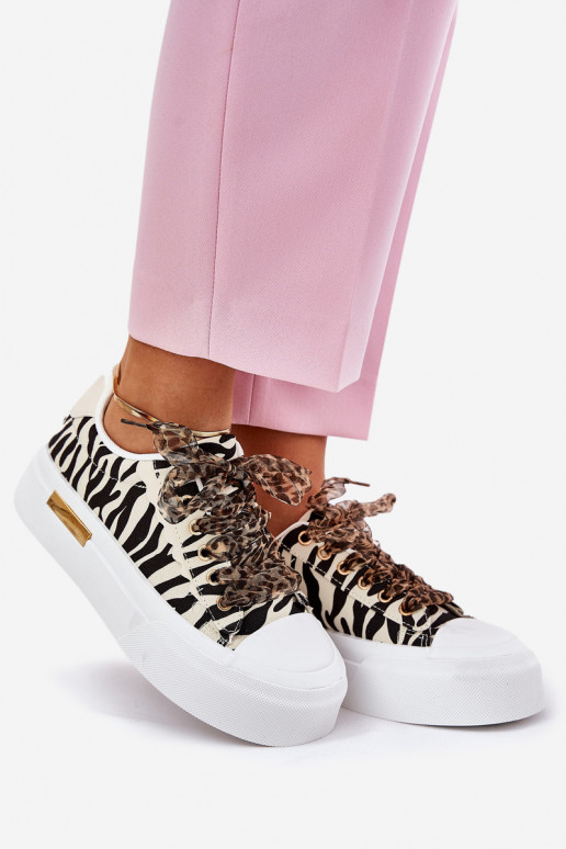 Bežná obuv s platformou S Ornatem Šnurovaniem Zebra Čierna a-béžová Zidora
