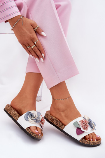 Dámske papuče S kvetmi s platformou biela farba Zinrosa