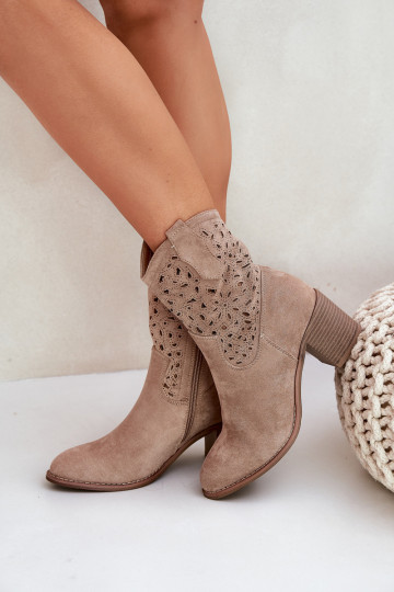 Dierkované čižmy v cowboy štýle s podpätkom S.Barski HY51-125 pieskovej farby