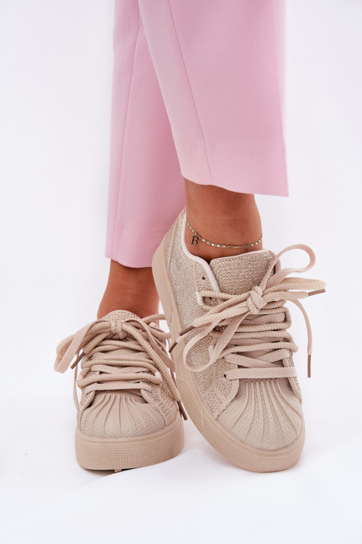 Tenisky dámske s dekoráciou na platforme pieskovej farby Eanneth