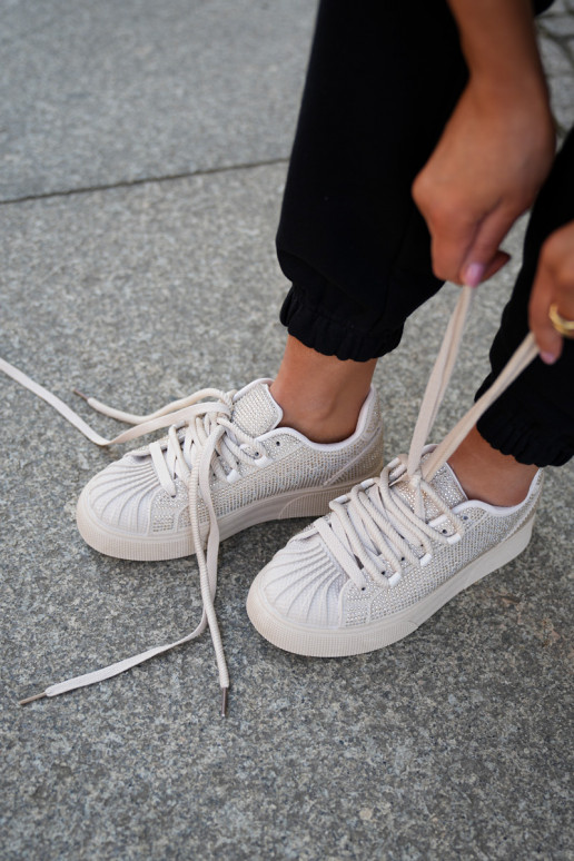 Tenisky dámske s dekoráciou na platforme pieskovej farby Eanneth