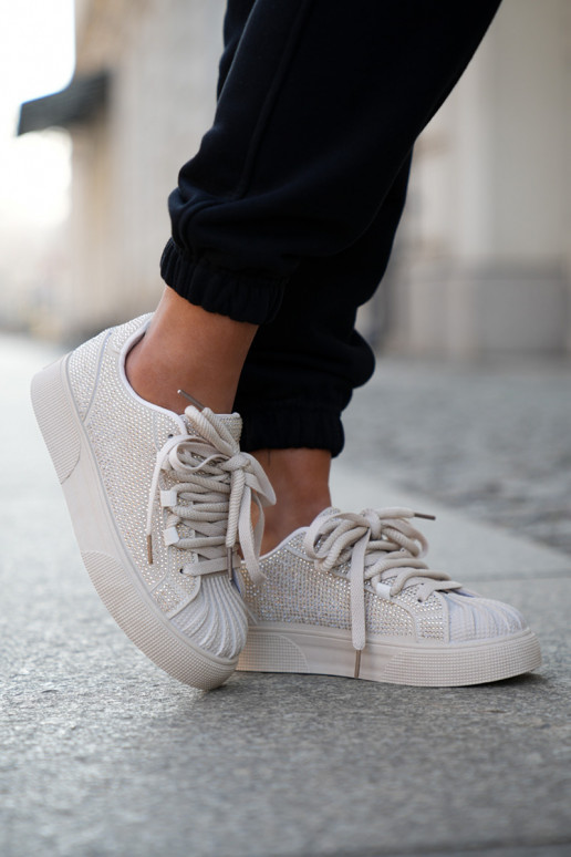 Tenisky dámske s dekoráciou na platforme pieskovej farby Eanneth