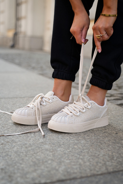 Tenisky dámske s dekoráciou na platforme pieskovej farby Eanneth